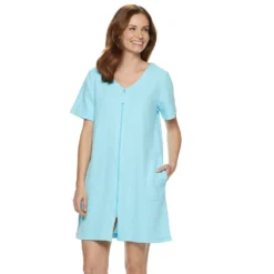 Women's Croft & Barrow® Waffle-Knit Zip-Front Short Sleeve Robe