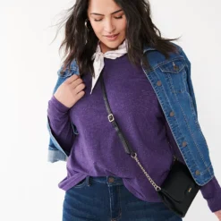 Plus Size Croft & Barrow® Essential Crewneck Long Sleeve Tee -women fashion 4470907 ALT2