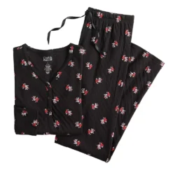 Petite Croft & Barrow® Textured Knit Henley Long Sleeve Pajama Top & Pajama Pants Set -women fashion 5011080 ALT5