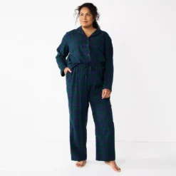 Plus Size Croft & Barrow® Flannel Long Sleeve Pajama Shirt & Pajama Pants Set -women fashion 5032550 ALT2