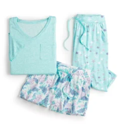 Women's Croft & Barrow® 3-Piece Pajama Top, Pajama Shorts & Pajama Skimmers Sleep Set -women fashion 5317543 ALT5