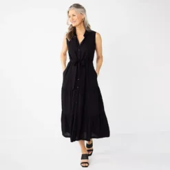 Petite Croft & Barrow® Sleeveless Midi Shirt Dress