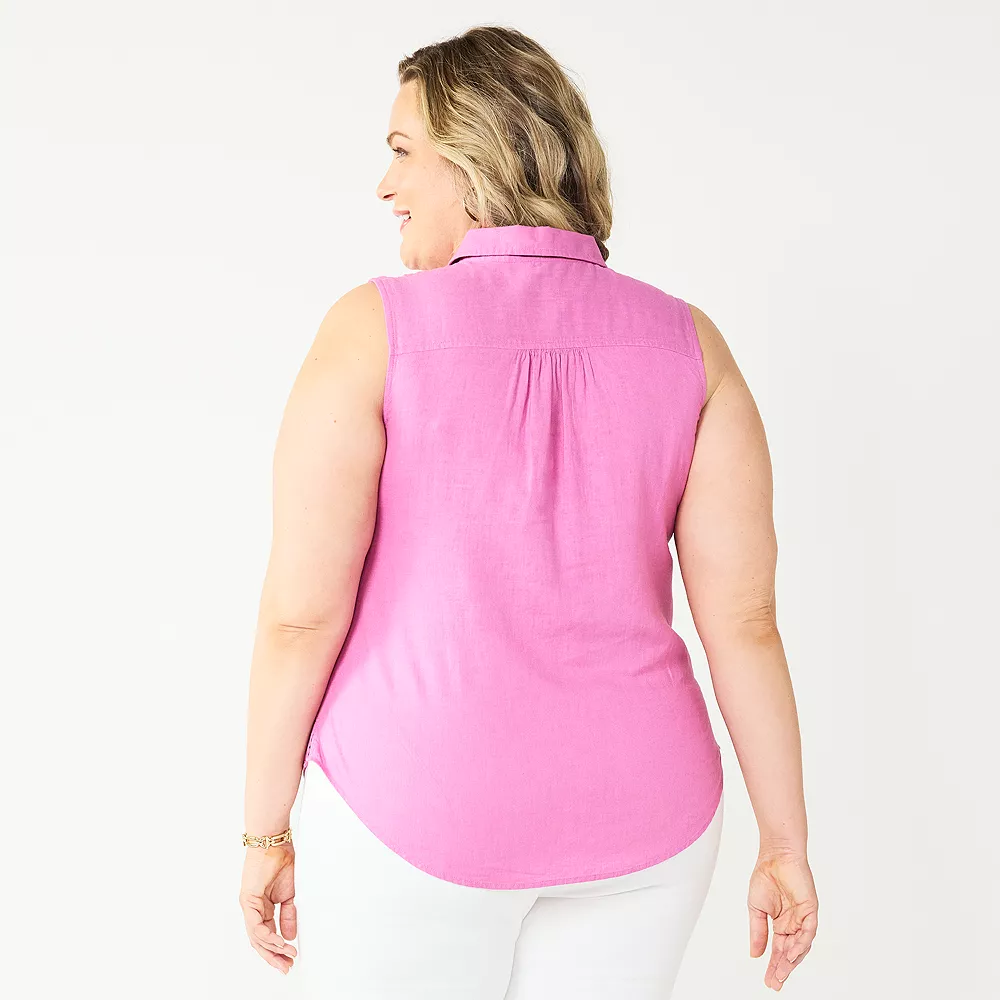 Plus Size Croft & Barrow® Sleeveless Linen Blend Shirt 2 Plus Size Croft & Barrow® Sleeveless Linen Blend Shirt - Image 2
