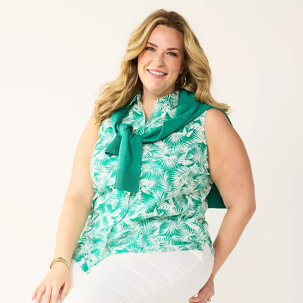 Plus Size Croft & Barrow® Sleeveless Linen Blend Shirt 1 Plus Size Croft & Barrow® Sleeveless Linen Blend Shirt