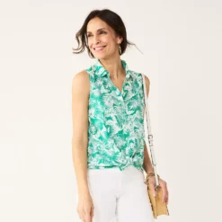 Petite Croft & Barrow® Sleeveless Linen Blend Shirt