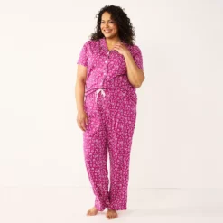 Plus Size Croft & Barrow® Short Sleeve Pajama Shirt & Pajama Pants Sleep Set -women fashion 5567540 ALT2