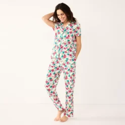 Petite Croft & Barrow® Short Sleeve Pajama Shirt & Pajama Pants Sleep Set