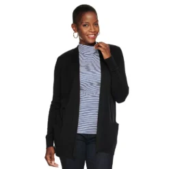 Petite Croft & Barrow® Classic Ribbed Open-Front Cardigan