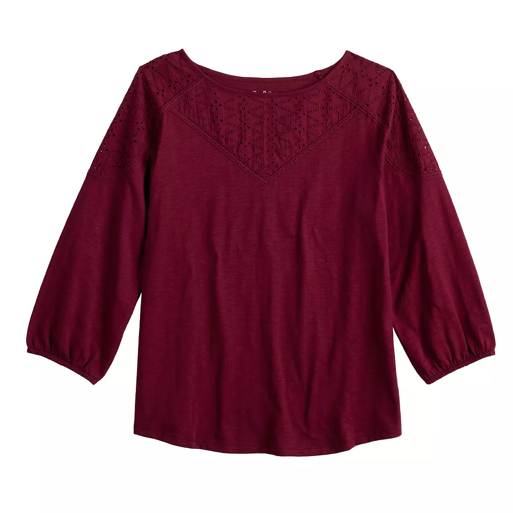 Women's Croft & Barrow® Three Quarter Sleeve Eyelet Yoke Top 3 Women's Croft & Barrow® Three Quarter Sleeve Eyelet Yoke Top - Image 3