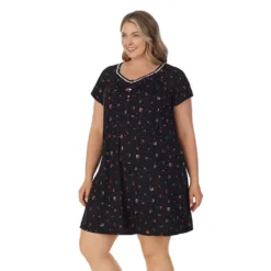 Plus Size Croft & Barrow® Cozy Short Sleeve Smocked Nightgown -women fashion 5637632 ALT2