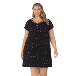 Plus Size Croft & Barrow® Cozy Short Sleeve Smocked Nightgown