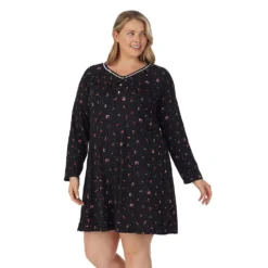 Plus Size Croft & Barrow® Cozy Long Sleeve Smocked Nightgown -women fashion 5637636 ALT2