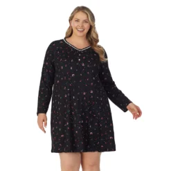 Plus Size Croft & Barrow® Cozy Long Sleeve Smocked Nightgown -women fashion 5637636 ALT3