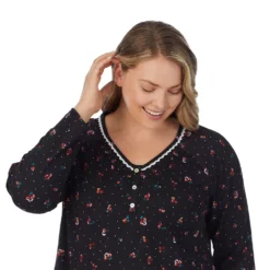 Plus Size Croft & Barrow® Cozy Long Sleeve Smocked Nightgown -women fashion 5637636 ALT4