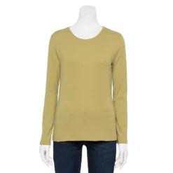 Petite Croft & Barrow® Long Sleeve Crewneck Top