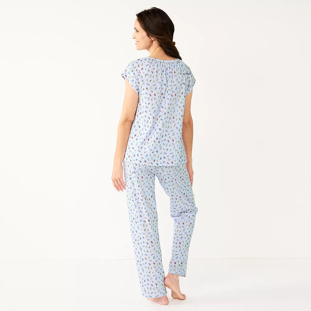 Women's Croft & Barrow® Short Sleeve Pajama Top & Pajama Pants Cotton Sleep Set 2 Women's Croft & Barrow® Short Sleeve Pajama Top & Pajama Pants Cotton Sleep Set - Image 2