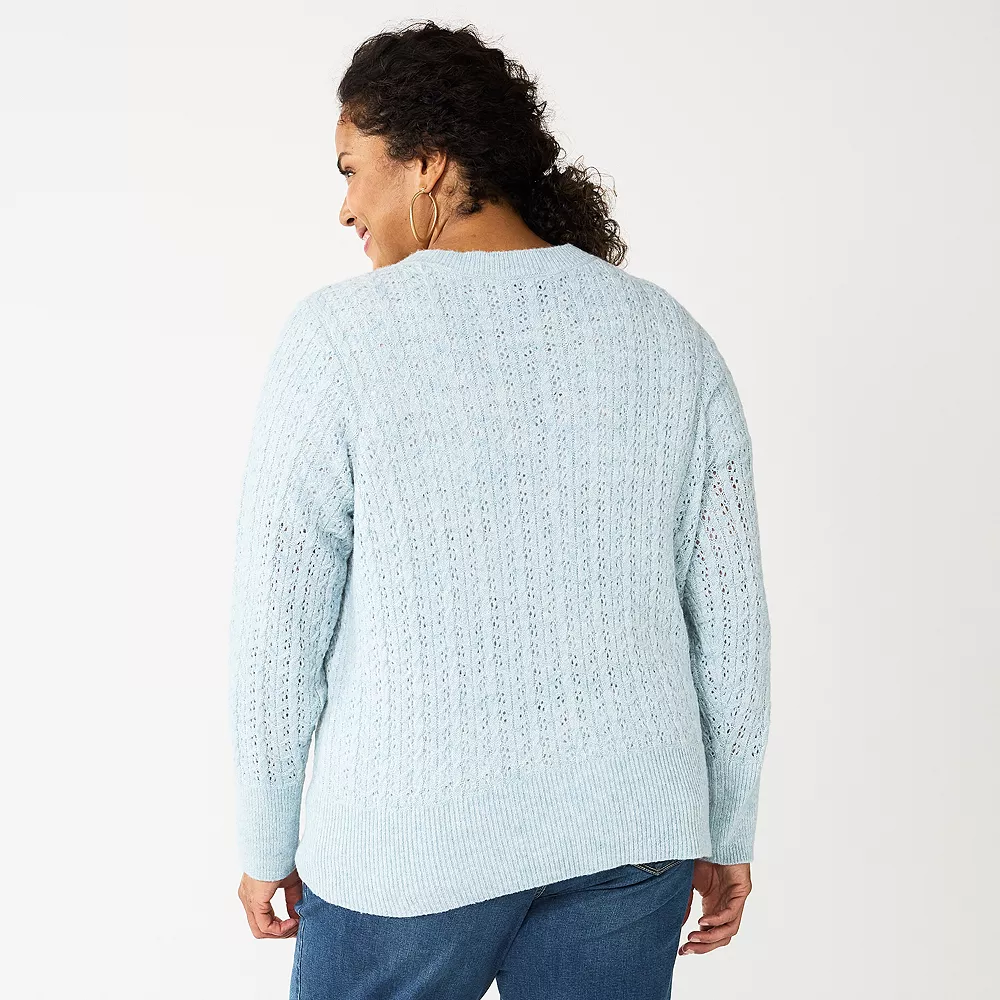 Plus Size Croft & Barrow® Stitch Crewneck Cardigan 2 Plus Size Croft & Barrow® Stitch Crewneck Cardigan - Image 2