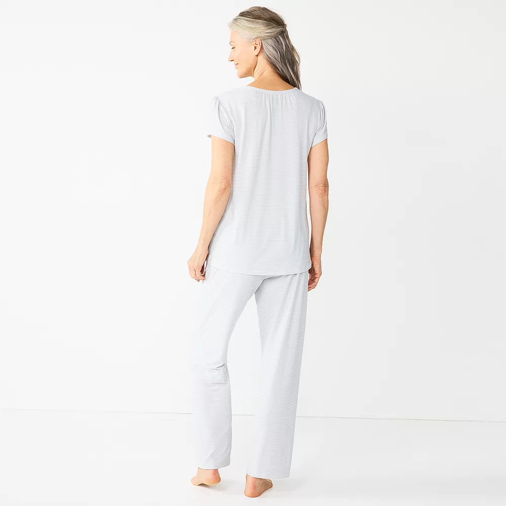 Women's Croft & Barrow® Short Sleeve Henley Pajama Top & Pajama Pants Sleep Set 2 Women's Croft & Barrow® Short Sleeve Henley Pajama Top & Pajama Pants Sleep Set - Image 2