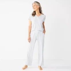 Women's Croft & Barrow® Short Sleeve Henley Pajama Top & Pajama Pants Sleep Set 5 Women's Croft & Barrow® Short Sleeve Henley Pajama Top & Pajama Pants Sleep Set -women fashion 5774129 ALT2