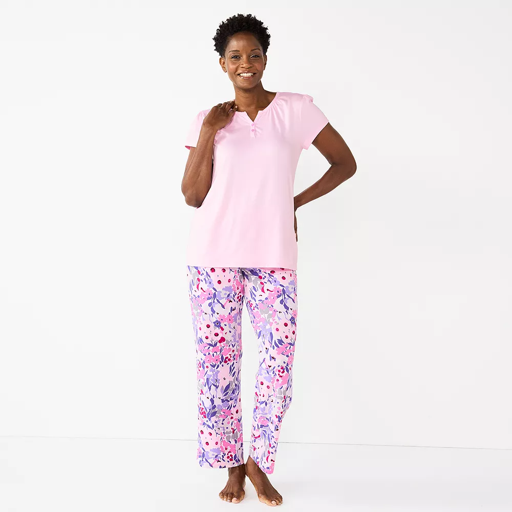 Women's Croft & Barrow® Short Sleeve Henley Pajama Top & Pajama Pants Sleep Set 1 Women's Croft & Barrow® Short Sleeve Henley Pajama Top & Pajama Pants Sleep Set