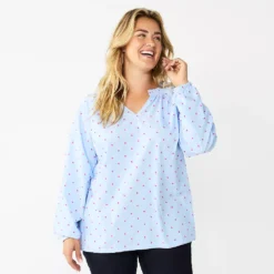 Plus Size Croft & Barrow® Raglan Sleeve Ruffle Neck Top