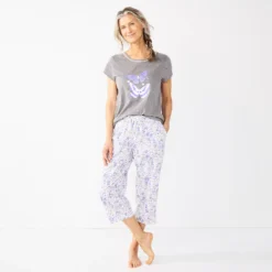 Women's Croft & Barrow® Short Sleeve Pajama Top & Capri Pajama Pants Sleep Set 5 Women's Croft & Barrow® Short Sleeve Pajama Top & Capri Pajama Pants Sleep Set -women fashion 5839151 ALT2