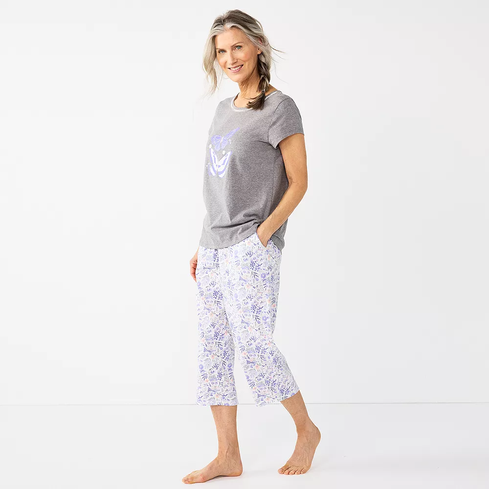 Women's Croft & Barrow® Short Sleeve Pajama Top & Capri Pajama Pants Sleep Set 1 Women's Croft & Barrow® Short Sleeve Pajama Top & Capri Pajama Pants Sleep Set